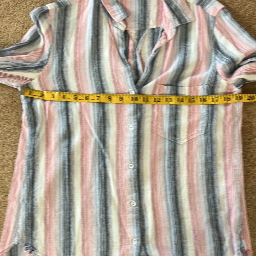 Bella Dahl Anthropologie Frayed Hem Striped Button Down Shirt Top - Picture 6 of 7